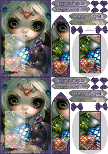 Strangeling Dragon hearts Get well Soon C6 bookmark card sheet