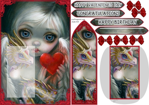 Strangeling Dragonling with heart Get well Soon bookmark card sheet