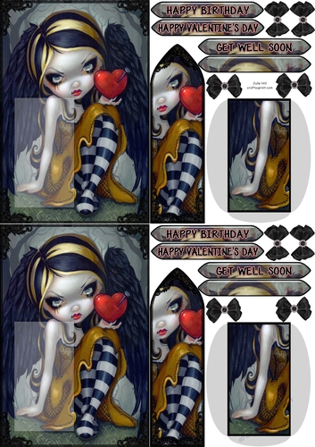 Strangeling Heart of nails Gothic Birthday C6 bookmark card sheet