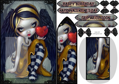 Strangeling Heart of nails Gothic Get well soon  bookmark card sheet