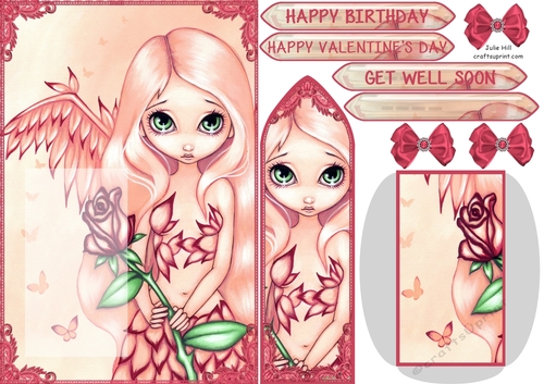 Pale rose Strangeling Valentine bookmark card sheet