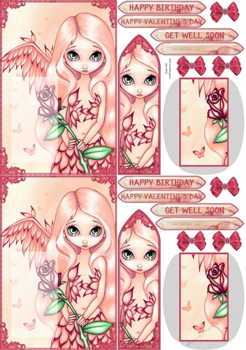 Pale rose Strangeling Birthday C6 bookmark card sheet