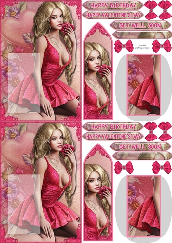 Sexy lady Birthday C6 bookmark card sheet