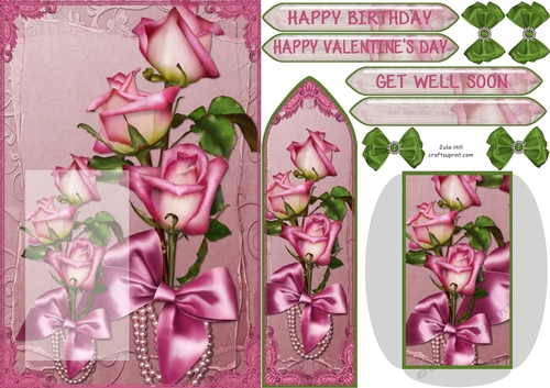 Antique rose Valentine bookmark card sheet