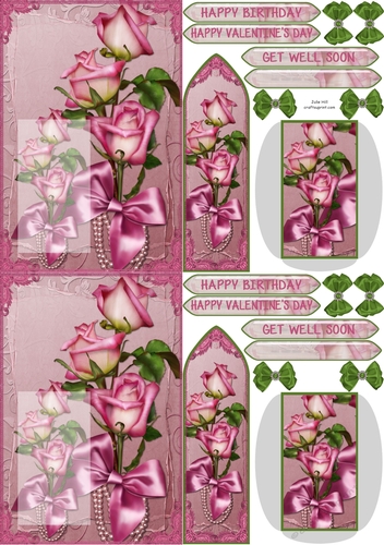 Antique rose Birthday C6 bookmark card sheet