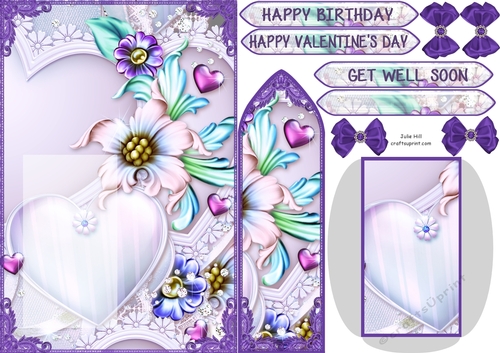 Floral many hearts lavender Get Well Soon bookmark card sheet