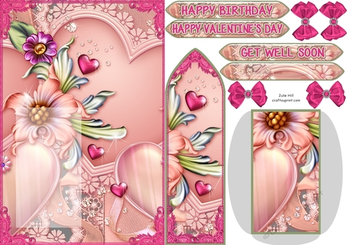 Floral many hearts pink Get Well Soon bookmark card sheet
