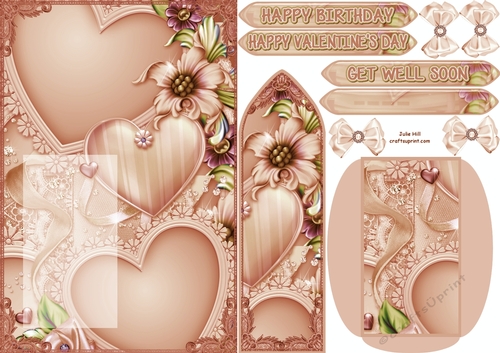 Antique vintage floral many hearts Get well soon bookmark card sheet