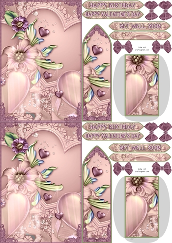 Vintage floral many hearts Get well soon C6 bookmark card sheet