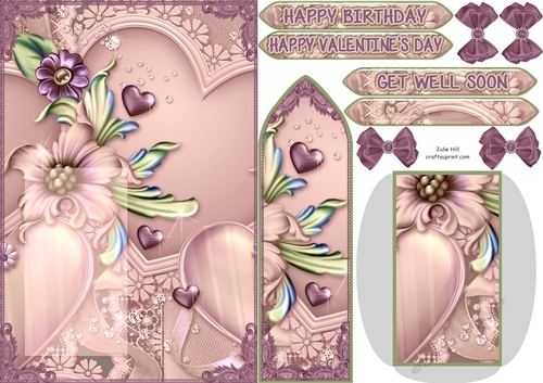 Vintage floral many hearts Birthday bookmark card sheet