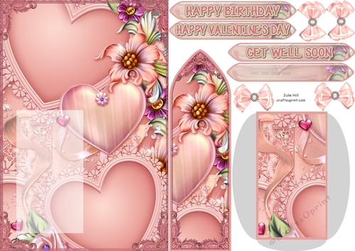 Salmon pink floral many hearts Valentine bookmark card sheet