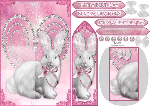 Bunny love sparkle heart bookmark card sheet