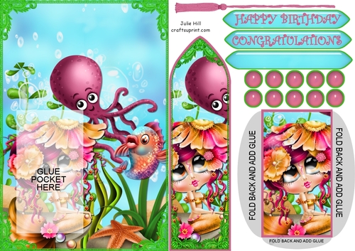 Mermaid under the sea birthday bookmark card