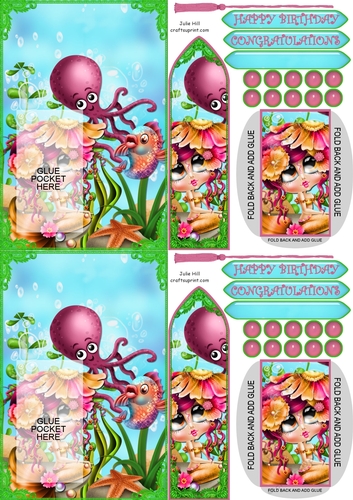 Mermaid under the sea birthday bookmark C6 card