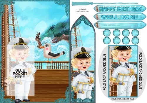 Sailor and ship birthday bookmark card
