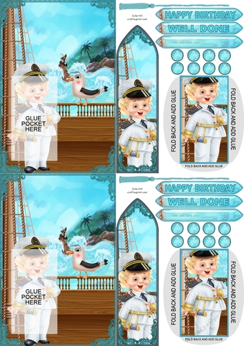 Sailor and ship birthday bookmark C6 card