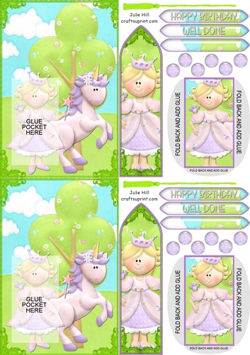Unicorn Princess fairytale dreams birthday bookmark C6 card