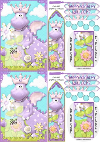 Dragon Princess fairytale dreams birthday bookmark C6 card