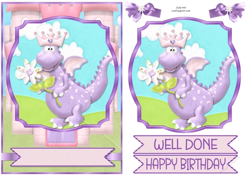 Dragon Princess fairytale dreams birthday quick card