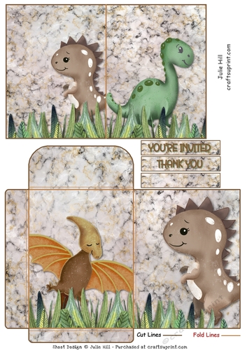 Dinosaur invitation thank you notelet and envelope sheet