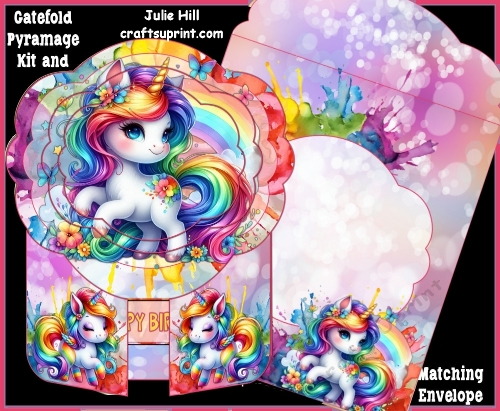 Unicorn birthday Gatefold Pyramage card kit