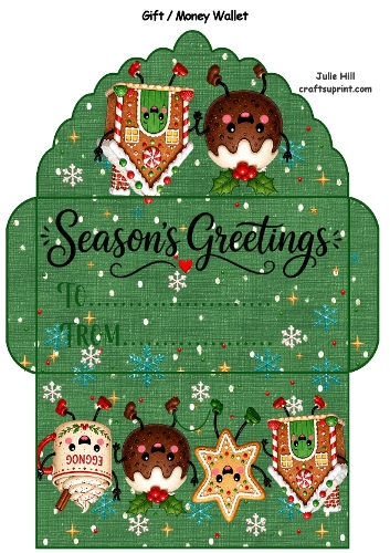 Seasons greetings green Christmas gift card money wallet