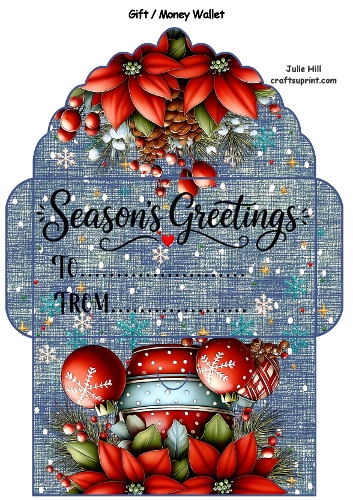 Seasons greetings blue poinsettia Christmas gift card money wallet