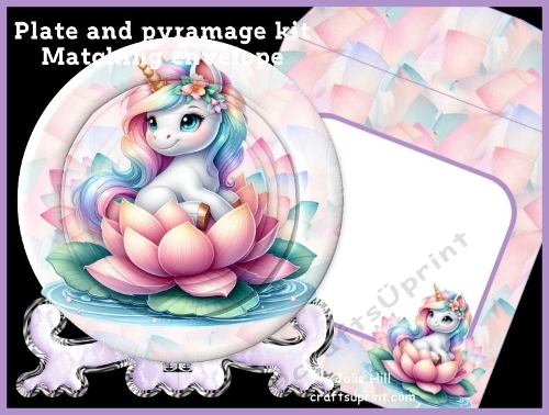 Cute unicorn lotus flower plate card kit with matching envelope