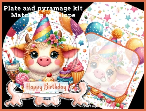 Cute birthday cow plate card kit with matching envelope