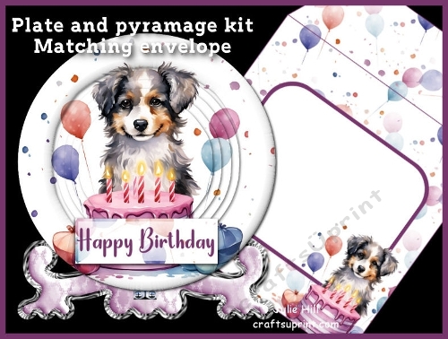 Cute balloon dog plate card kit with matching envelope