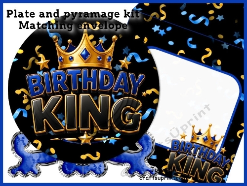 Confetti birthday king birthday plate card kit with matching envelope