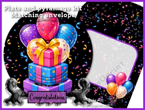 Celebration presents black birthday plate card kit with matching envelope