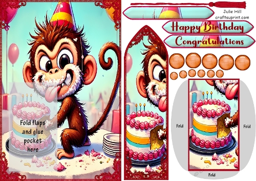 Cheeky monkey birthday cake bookmark card