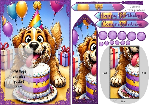 Cute birthday cake dog bookmark card
