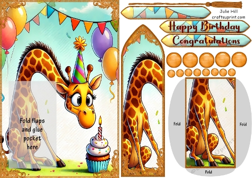 Cute giraffe and birthday cake bookmark card