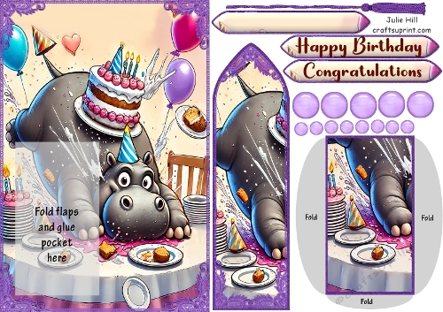 Funny Hippo splat cake bookmark card