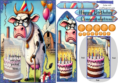 Grumpy old cow cake bookmark card