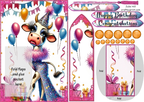 Sassy cow birthday balloons bookmark card