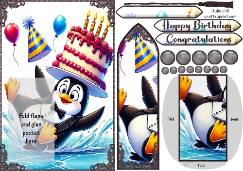 Funny penguin cake bookmark card