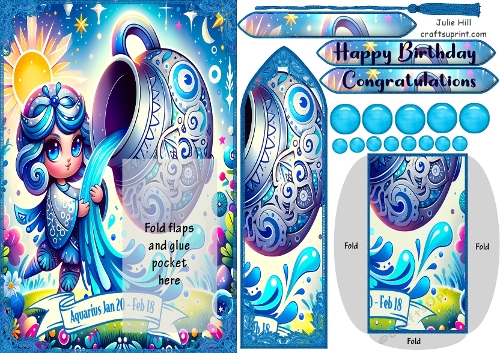 Zodiac Aquarius bookmark birthday card