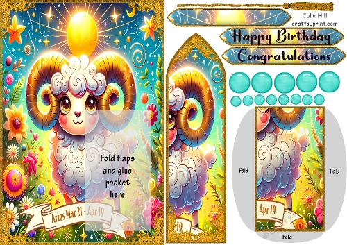 Zodiac Aries bookmark birthday card