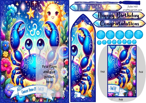 Zodiac Cancer bookmark birthday card