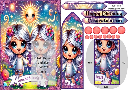 Zodiac Gemini bookmark birthday card