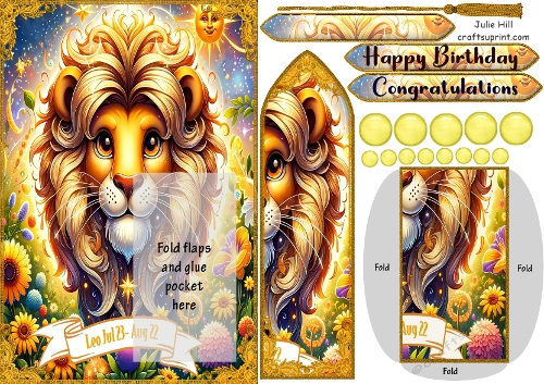 Zodiac Leo bookmark birthday card