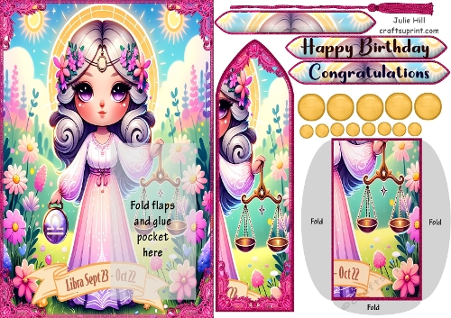 Zodiac Libra bookmark birthday card