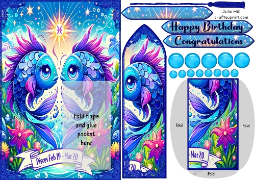 Zodiac Pisces bookmark birthday card