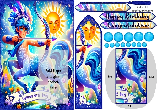 Zodiac Sagittarius bookmark birthday card