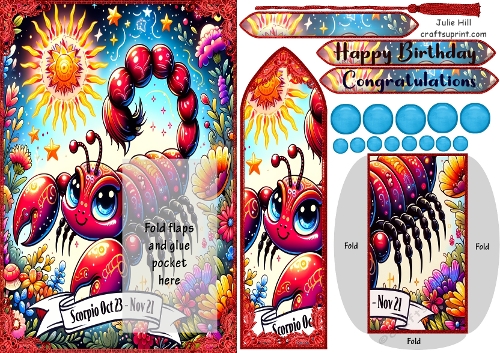 Zodiac Scorpio bookmark birthday card