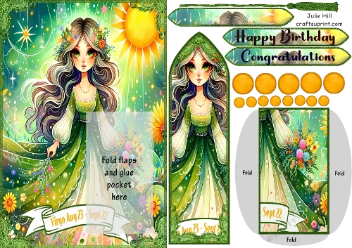 Zodiac Virgo bookmark birthday card