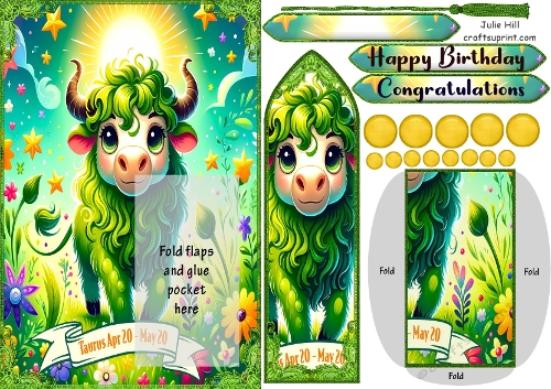 Zodiac Taurus bookmark birthday card